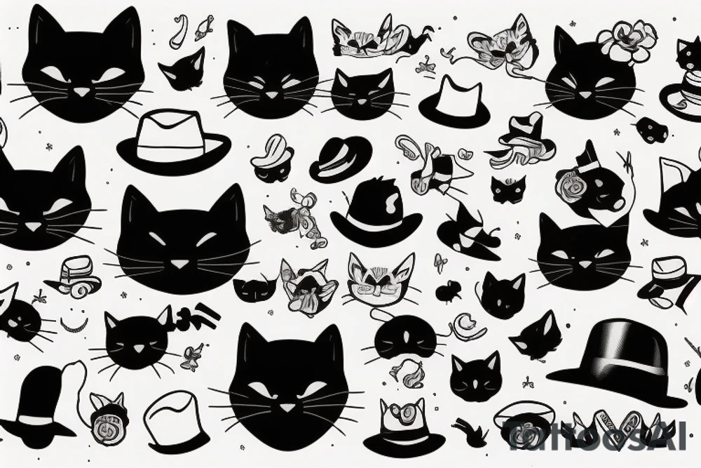a black cat with a funny hat tattoo idea