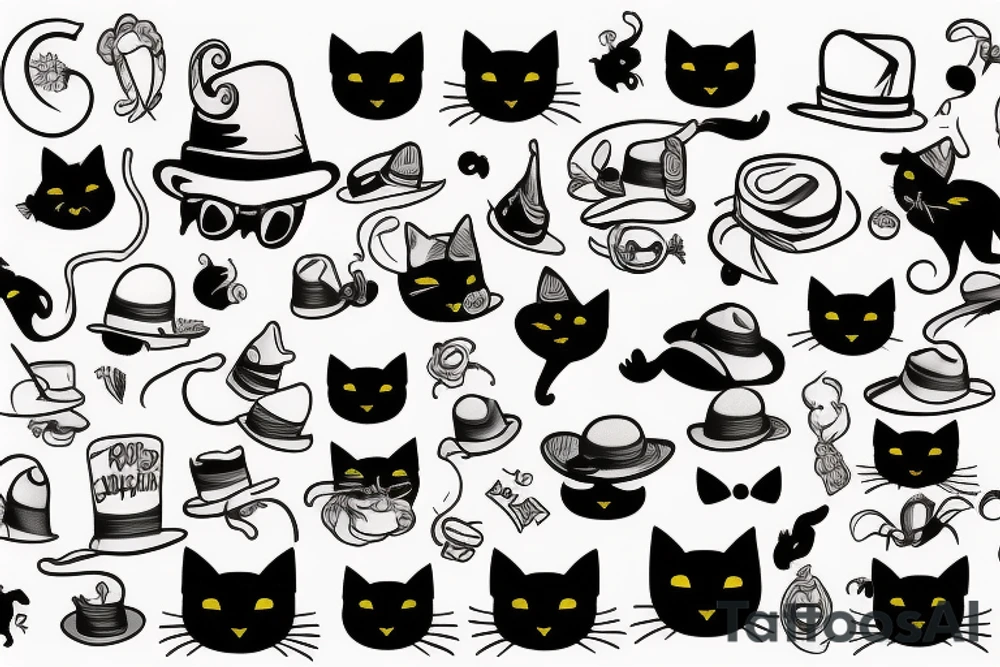 a black cat with a funny hat tattoo idea