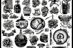 Old world Distillation artwork and symbols tattoo idea