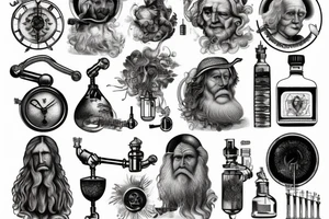 Old world Distillation artwork and symbols tattoo idea