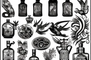 Ancient Distillation artwork and symbols tattoo idea