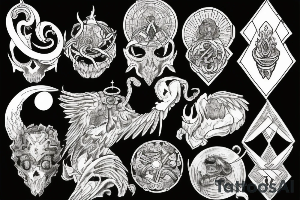 Ancient transmutation artwork and symbols tattoo idea