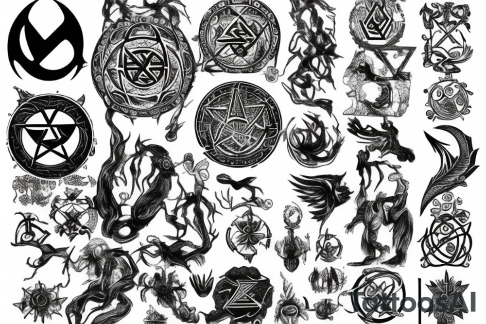 Ancient transmutation artwork and symbols tattoo idea