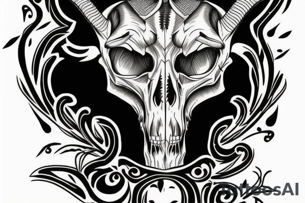 Evil looking goat skull tattoo idea