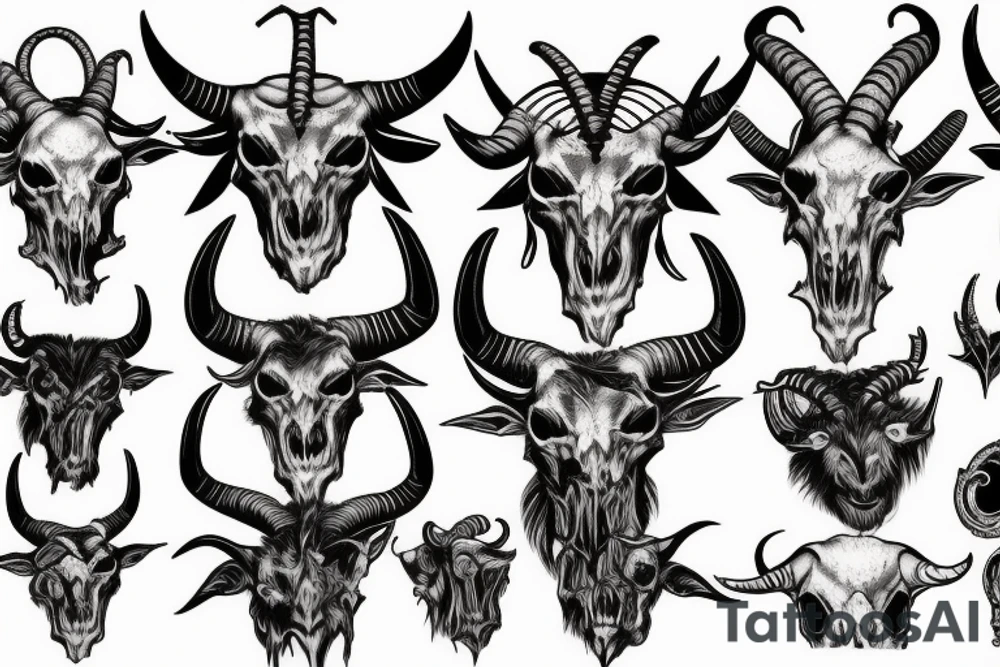 Satanic looking goat skull tattoo idea