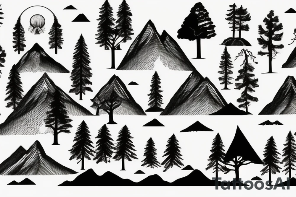 Mountain with trees tattoo idea