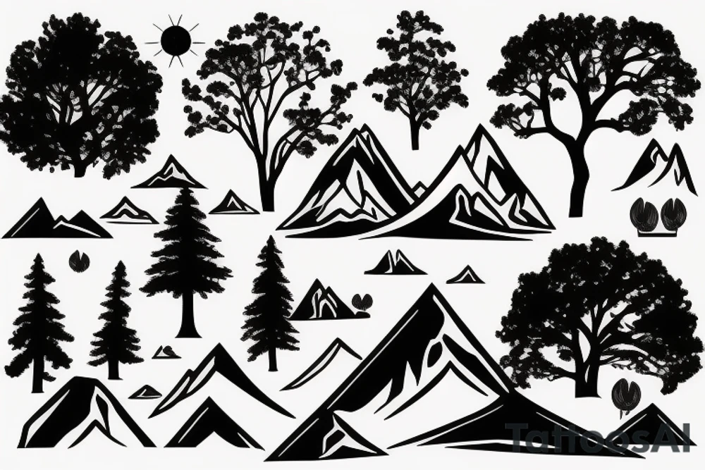 Mountain with trees tattoo idea