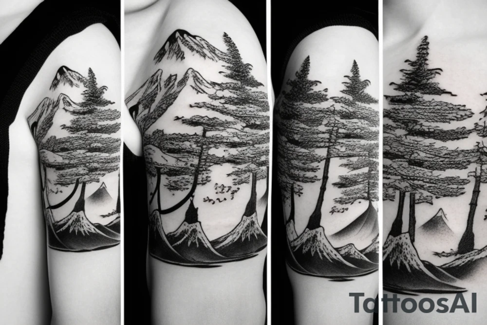 Mountain with trees tattoo idea