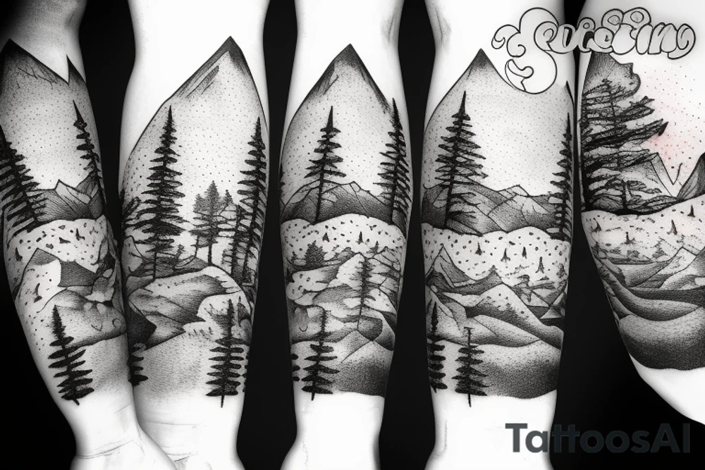 Mountain with trees tattoo idea