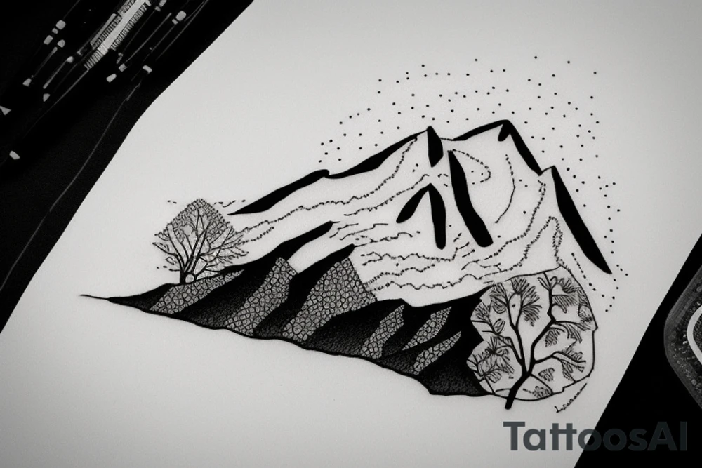 Mountain with trees tattoo idea