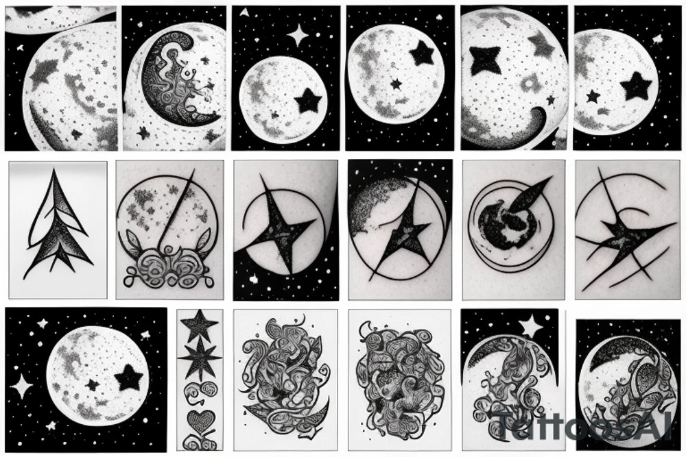 Moon with stars tattoo idea