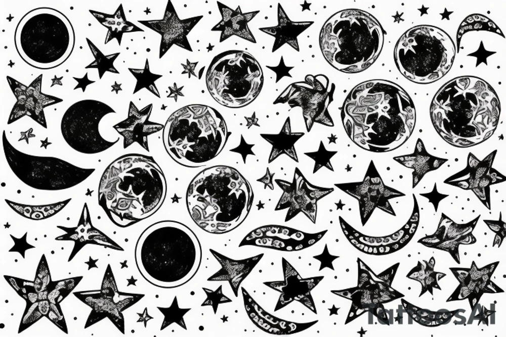 Moon with stars tattoo idea