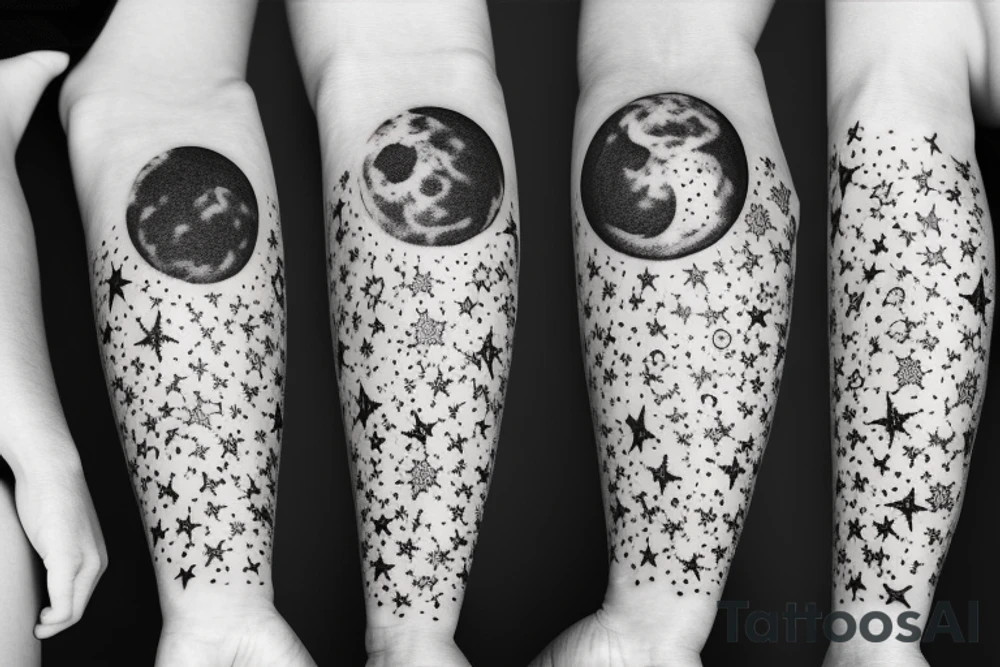 Moon with stars tattoo idea
