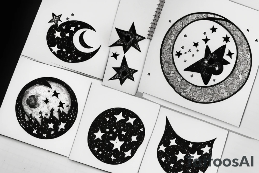 Moon with stars tattoo idea
