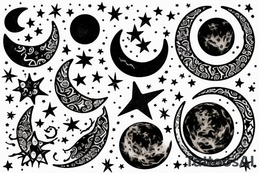 Moon with stars tattoo idea