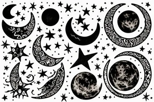 Moon with stars tattoo idea