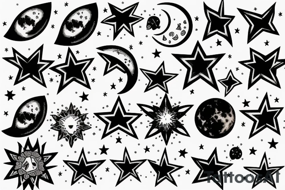 Moon with stars tattoo idea
