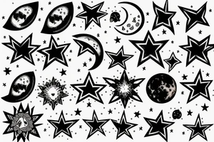 Moon with stars tattoo idea