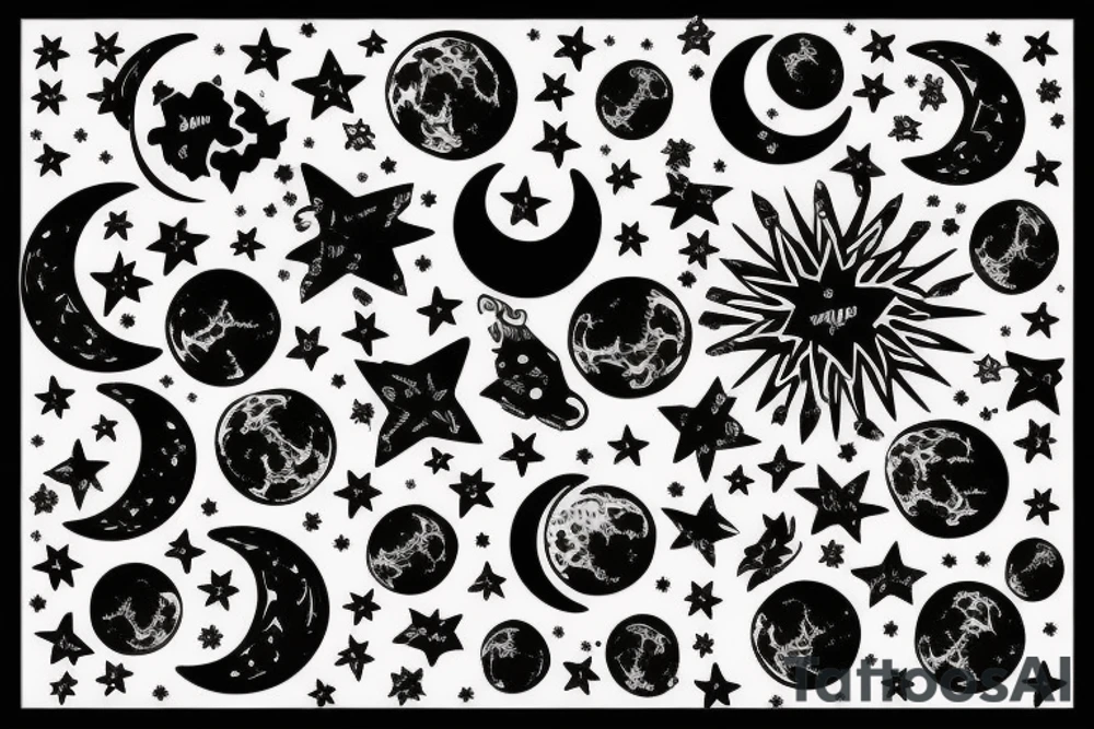 Moon with stars tattoo idea