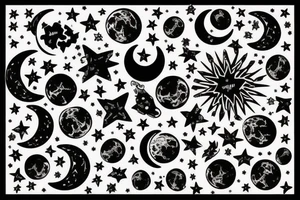 Moon with stars tattoo idea