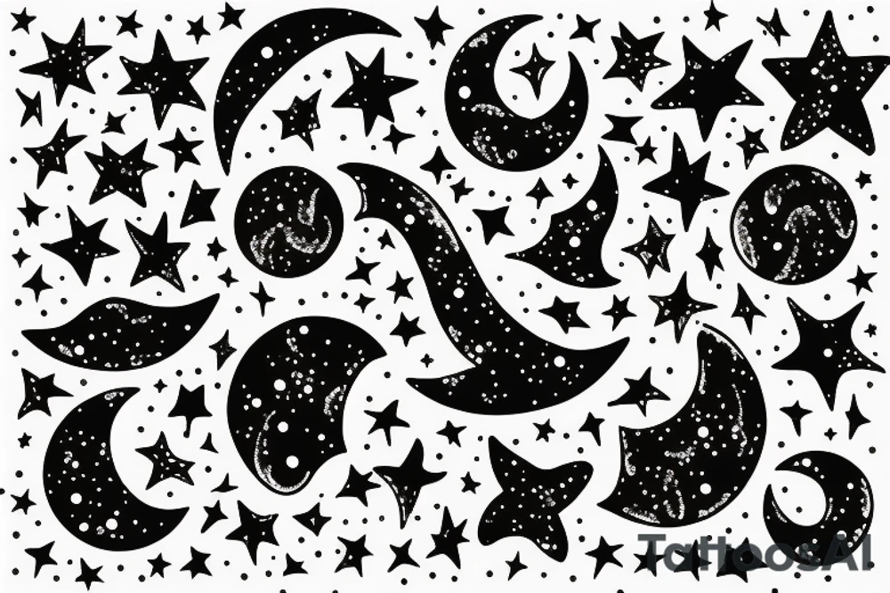 Moon with stars tattoo idea