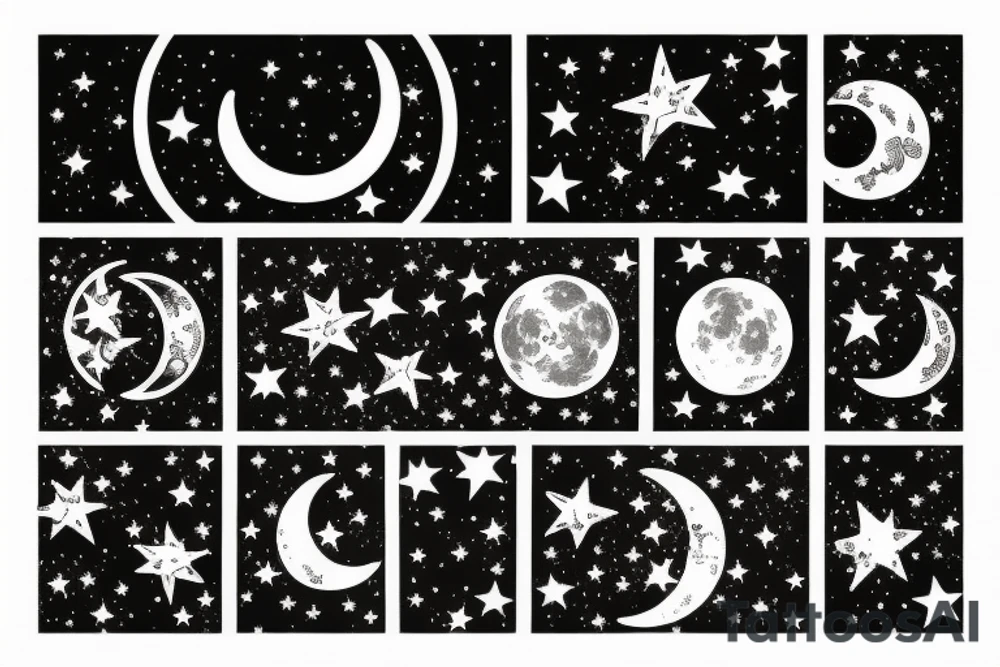 Moon with stars tattoo idea