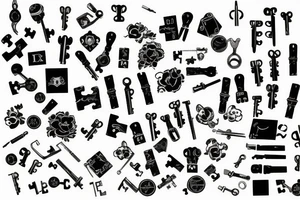 puzzle shapped pad lock, 3 keys, blood tattoo idea