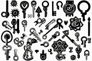 puzzle shapped pad lock, 3 keys, blood tattoo idea