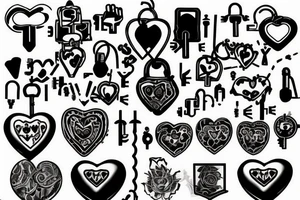 I want a tattoo that revolves around escape rooms.  Heart shaped pad lock, with three keys, add a little blood for effect.  it needs to be small 3 x3 or 2 x 2 tattoo idea
