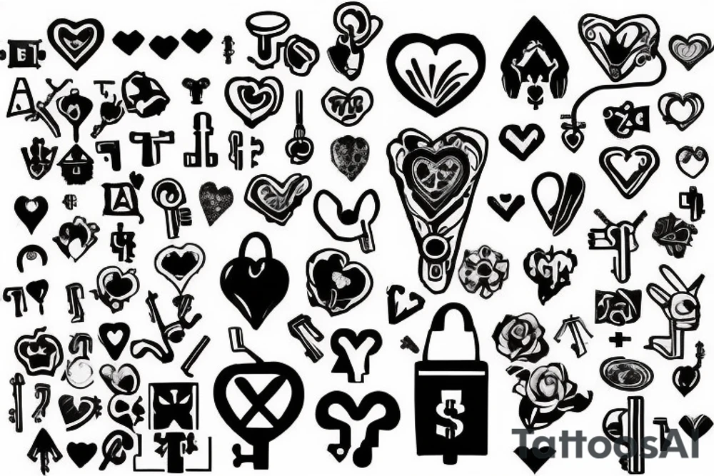 I want a tattoo that revolves around escape rooms.  Heart shaped pad lock, with three keys, add a little blood for effect.  it needs to be small 3 x3 or 2 x 2 simple tattoo idea