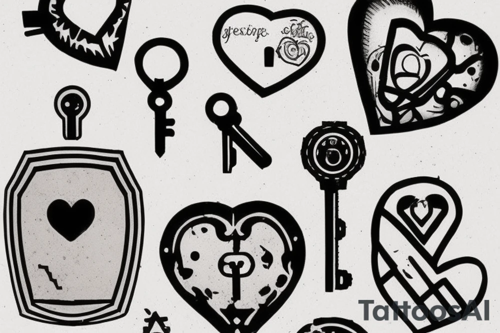 I want a tattoo that revolves around escape rooms.  Heart shaped pad lock, with three keys, add a little blood for effect.  it needs to be small 3 x3 or 2 x 2 simple tattoo idea