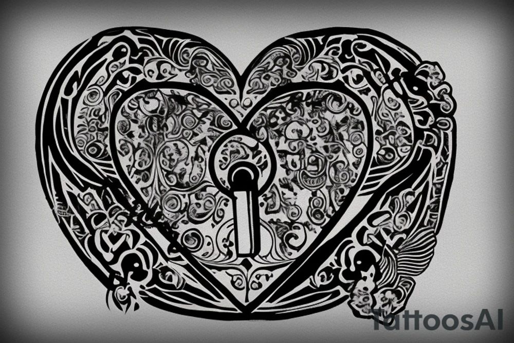 Heart shaped pad lock, with three keys, tattoo idea