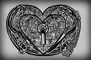 Heart shaped pad lock, with three keys, tattoo idea