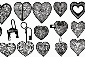 Heart shaped pad lock, with three keys, tattoo idea