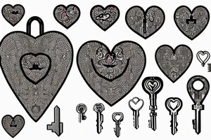 Heart shaped pad lock, with three keys, tattoo idea