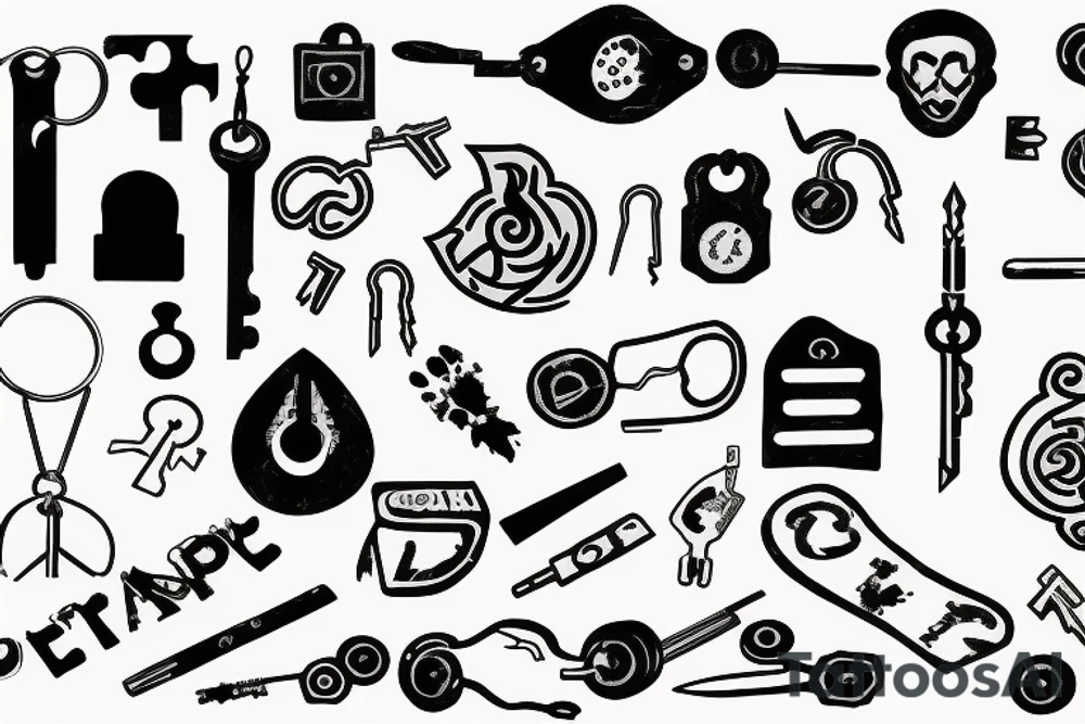 puzzle shapped pad lock, 3 keys, blood tattoo idea