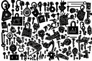 puzzle shapped pad lock, 3 keys, blood tattoo idea