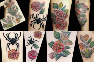 spiders on flowers tattoo idea