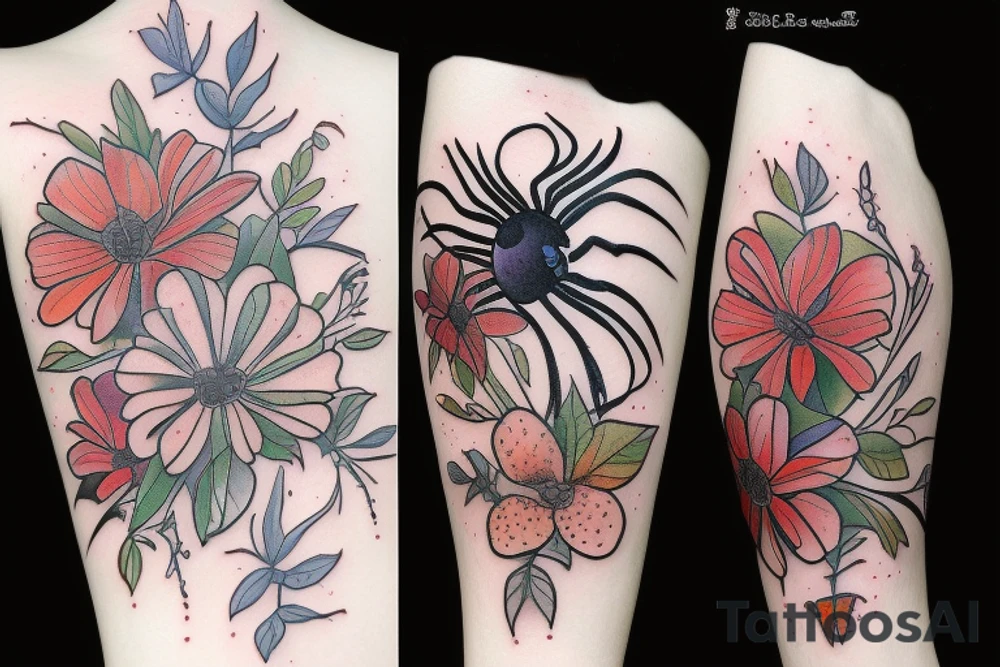 spiders in flowers tattoo idea
