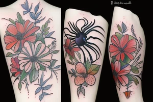 spiders in flowers tattoo idea