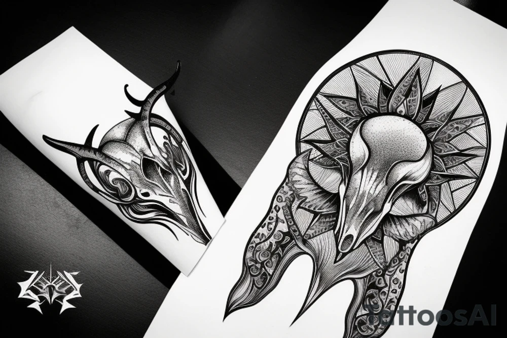 goat skull in front of sacred geometry background tattoo idea