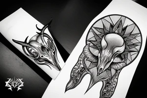goat skull in front of sacred geometry background tattoo idea