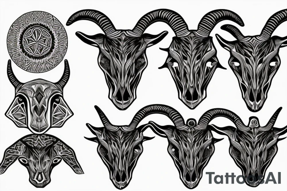 goat skull in front of sacred geometry background tattoo idea