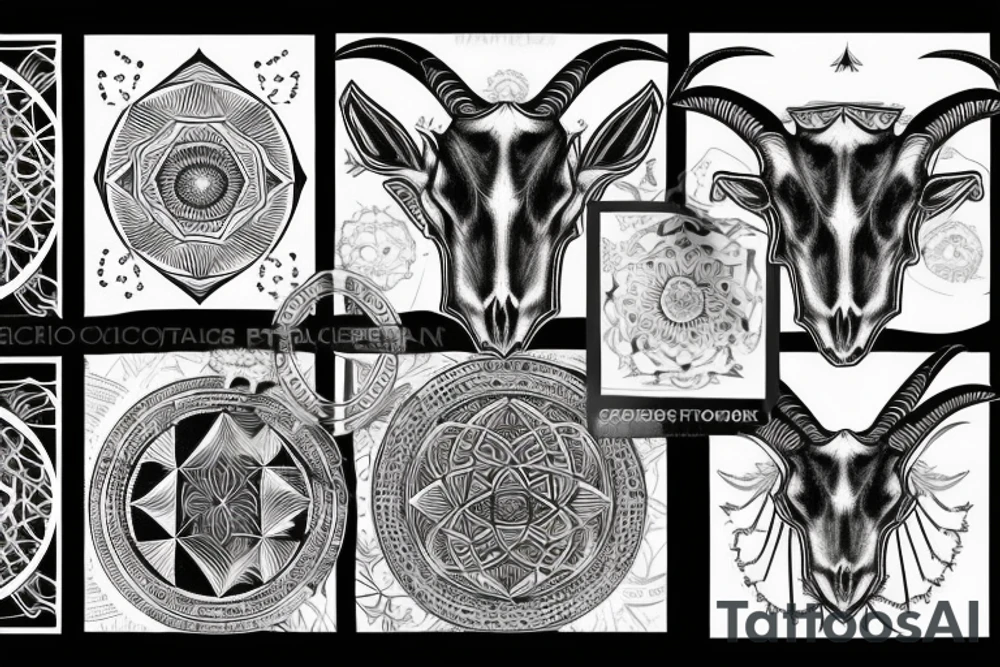 goat skull in front of sacred geometry background tattoo idea
