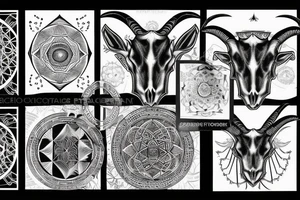 goat skull in front of sacred geometry background tattoo idea