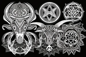 goat skull in front of sacred geometry background tattoo idea