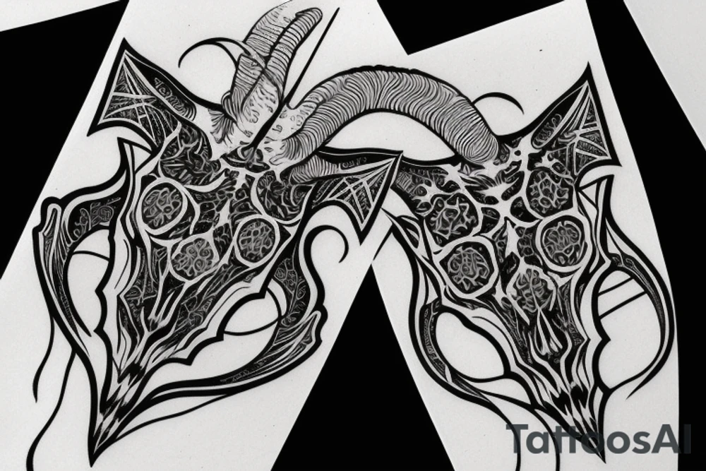 goat skull in front of sacred geometry background tattoo idea