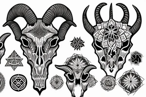 goat skull in front of sacred geometry background tattoo idea