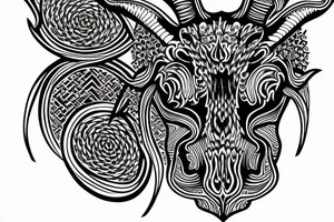 goat skull in front of sacred geometry background tattoo idea