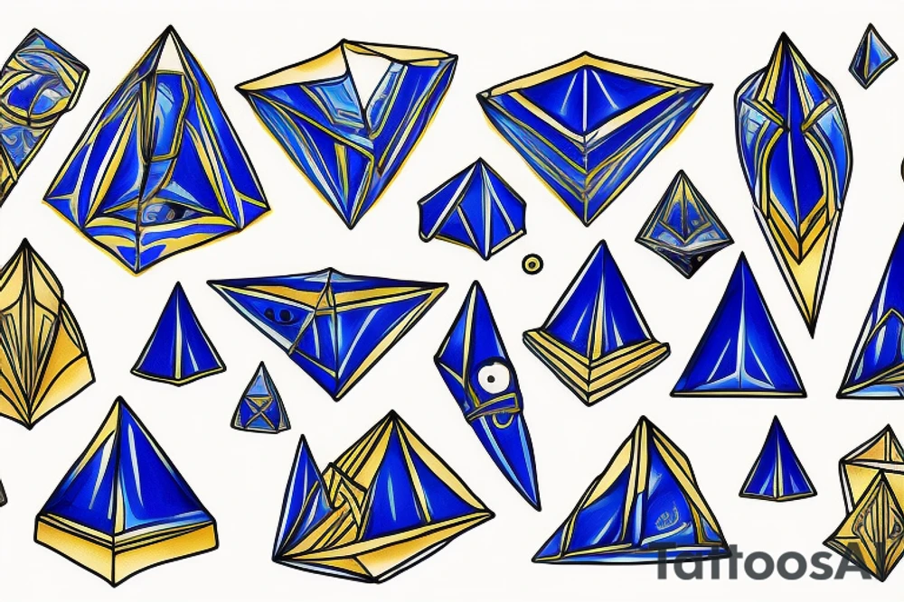 blue pyramids with gold tops tattoo idea